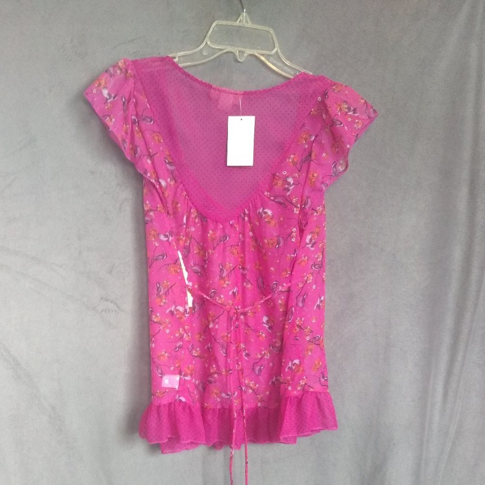 SOLD. Belle du Jour "Into the Woods" Semi-Sheer Tie-Waist Top - Picture 10 of 12
